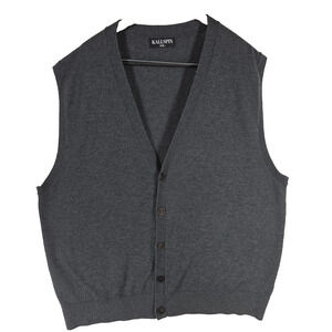 Vtg Kallspin Mens Cardigan Sweater Gray 2XLT Preppy Grandpa Wool Cashmere Y2k